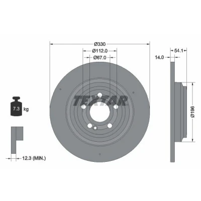 Imagem de TEXTAR 92306905 Disco de travão 330 14 05/06 112 cheio revestido alto carbono sem pernos fixação da roda, cubo roda