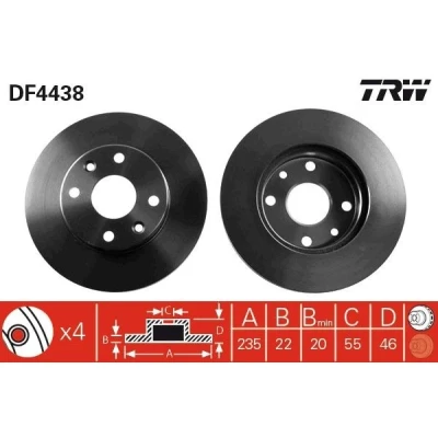Imagem de TRW DF4438 Disco de travão 235 22 4 100 ventilado pintado alto carbono