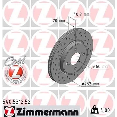 Imagem de ZIMMERMANN SPORT COAT Z 540.5312.52 Disco de travão 252 20 6/4 4 100 interior ventilado, perfurado revestido SUZUKI: Baleno II Hatchback