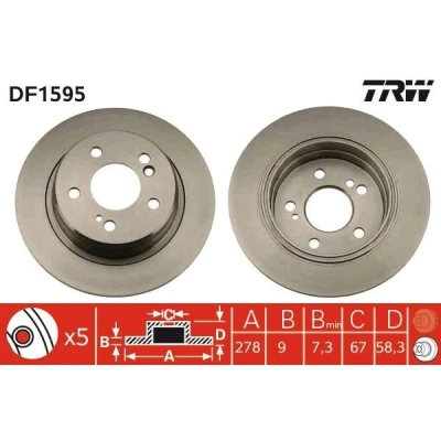 Imagem de TRW DF1595 Disco de travão 278 9 5 112 cheio pintado MERCEDES BENZ: 190, SL Cabrio
