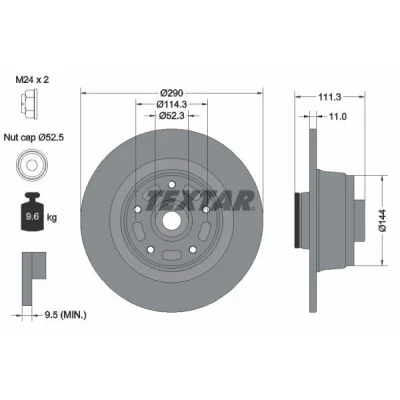 Imagem de TEXTAR 92309003 Disco de travão 290 11 05/05 114,3 cheio revestido com anel sensor do ABS, o rolamento da roda, cubo roda