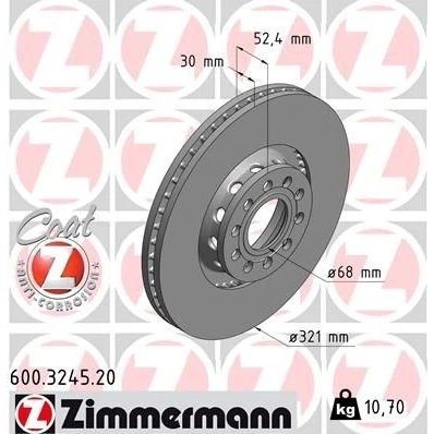 Imagem de ZIMMERMANN COAT Z 600.3245.20 Disco de travão 321 30 10/5 5 112 ventilado fora revestido alto carbono VOLKSWAGEN: Passat B5 GP Sedan