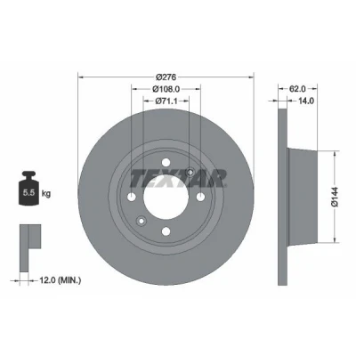 Imagem de TEXTAR 92107900 Disco de travão 276 14 04/06 108 cheio sem pernos fixação da roda, cubo roda CITROËN: C5 III Carrinha, II Hatchback