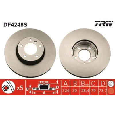 Imagem de TRW DF4248S Disco de travão 324 30 5 120 ventilado pintado BMW: Sedan, Touring