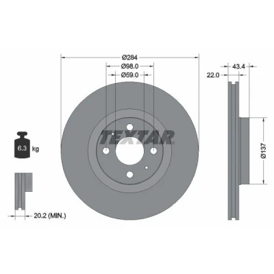 Imagem de TEXTAR PRO 92053503 Disco de travão 284 22 04/06 98 interior ventilado revestido sem pernos fixação da roda, cubo roda FIAT: Stilo Hatchback