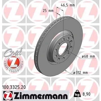 Imagem de ZIMMERMANN Disco de travão VOLKSWAGEN: Passat B5 GP Variant, Sedan, SKODA: Superb I Sedan COAT Z 100.3325.20 4B0615301C Discos