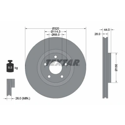 Imagem de TEXTAR PRO 92222003 Disco de travão 320 28 05/05 114,3 interior ventilado revestido sem pernos fixação da roda, cubo roda