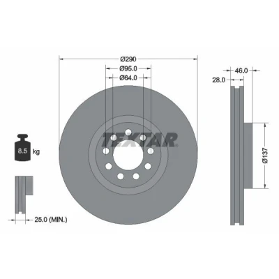 Imagem de TEXTAR 92155700 Disco de travão 290 28 09/09 95 interior ventilado sem pernos fixação da roda, cubo roda IVECO: Daily 4, 6
