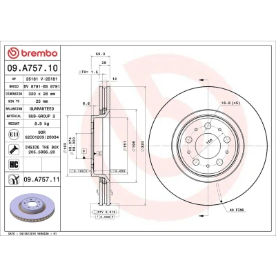 Imagem de BREMBO COATED DISC LINE 09.A757.11 Disco de travão 320 28 5 interior ventilado revestido alto carbono com parafusos VOLVO: V70 2, S60 I
