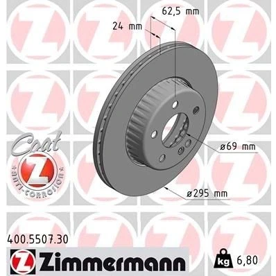 Imagem de ZIMMERMANN FORMULA S COAT Z 400.5507.30 disco de travão 295 24 6/5 5 112 interior ventilado, duas peças revestido alto carbono