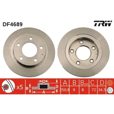 Imagem de TRW DF4689 Disco de travão 251 9 5 114,3 cheio pintado MAZDA: FAMILIA