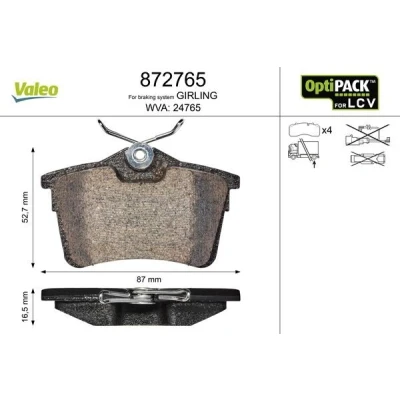 Imagem de VALEO 872765 Jogo de pastilhas para travão disco PEUGEOT: Partner II Van, I Tepee, CITROËN: Berlingo