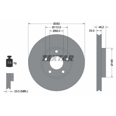 Imagem de TEXTAR PRO 92083603 Disco de travão 282 25 05/05 112 interior ventilado revestido sem pernos fixação da roda, cubo roda