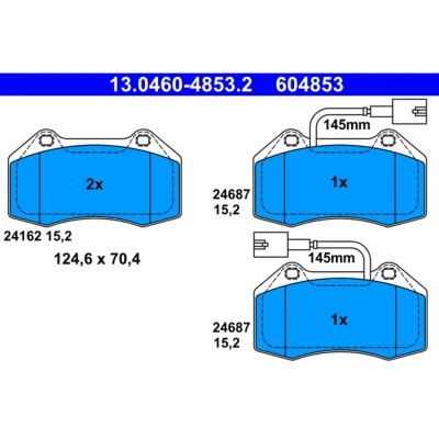 Imagem de ATE 13.0460 4853.2 Jogo de pastilhas para travão disco incl. contacto aviso desgaste ALFA ROMEO: MiTo, ABARTH: 500 / 595 695 Hatchback