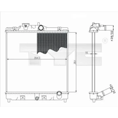 Imagem de TYC 712 0052 Radiador, arrefecimento do motor 354 351 16 Aletas de refrigeração soldadas HONDA: CIVIC 6 Fastback, Aerodeck, Hatchback