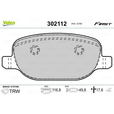 Imagem de VALEO 302112 Jogo de pastilhas para travão disco FIRST Eixo traseiro excl. contacto aviso desgaste com chapa anti ruído