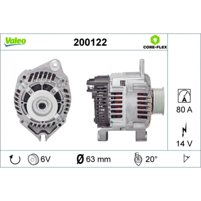 Imagem de VALEO 200122 Alternador 14V 80A PEUGEOT: Partner I Van, 306 Hatchback, Expert CITROËN: Berlingo / First Jumpy Van