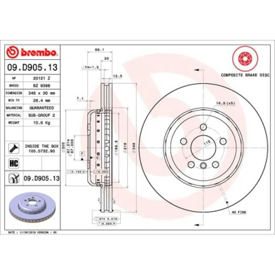 Imagem de BREMBO 09.D905.13 disco de travão 348 30 5 interior ventilado, duas peças revestido alto carbono com parafusos BMW: 6 Gran Turismo