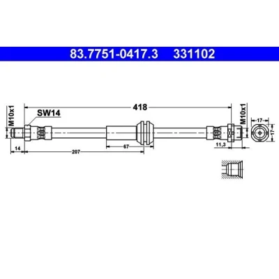 Imagem de ATE 83.7751 0417.3 Mangueira de Travão 418 M10x1 MINI: Hatchback