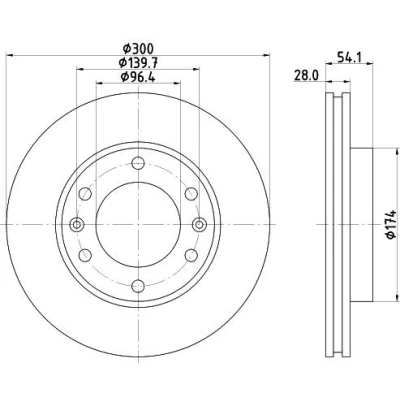 Imagem de HELLA 8DD 355 114 341 Disco de travão 300 28 06/08 139,7 interior ventilado sem pernos fixação da roda, cubo roda