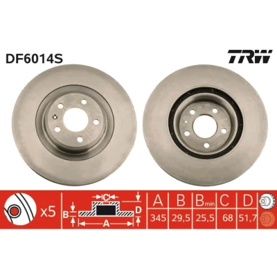 Imagem de TRW DF6014S Disco de travão 345 29,5 5 112 ventilado AUDI: A4 B8 Avant, A5 Sportback, Coupe