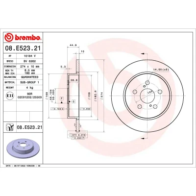 Imagem de BREMBO 08.E523.21 Disco de travão 274 10 5 cheio revestido
