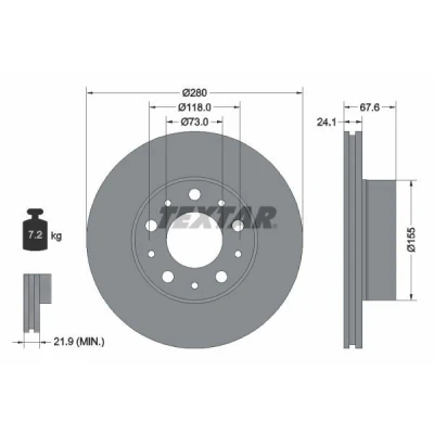 Imagem de TEXTAR PRO+ 92275105 Disco de travão 280 24,1 05/10 118 interior ventilado revestido alto carbono sem pernos fixação da roda, cubo roda