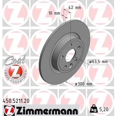 Imagem de ZIMMERMANN COAT Z 450.5211.20 Disco de travão 300 10 6/5 5 108 cheio revestido JAGUAR: