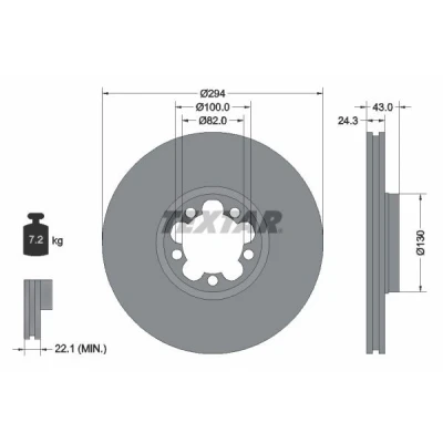 Imagem de TEXTAR PRO 92103803 Disco de travão 294 24,3 05/05 100 interior ventilado revestido sem pernos fixação da roda, cubo roda