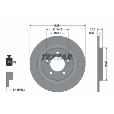 Imagem de TEXTAR PRO 92252703 Disco de travão 284 10 05/07 114,3 cheio revestido sem pernos fixação da roda, cubo roda KIA: cee‘d II Hatchback