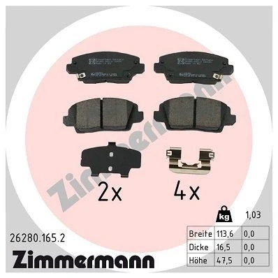 Imagem de ZIMMERMANN 26280.165.2 Jogo de pastilhas para travão disco KIA: Picanto III