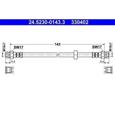 Imagem de ATE 24.5230 0143.3 Mangueira de Travão 143 SEAT: Ibiza 2, VOLKSWAGEN: Polo III Hatchback