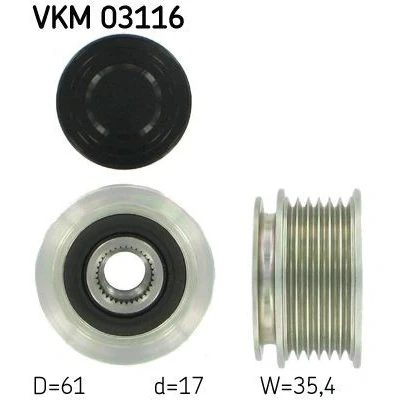 Imagem de SKF VKM 03116 Polia Roda Livre do Alternador 35,4 AUDI: A4 B6 Sedan, Avant, A3 Sportback, VOLKSWAGEN: Tiguan I, Passat Eos
