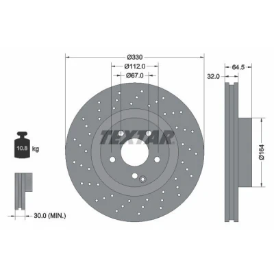 Imagem de TEXTAR 92120205 Disco de travão 330 32 05/06 112 perfurado, interior ventilado revestido alto carbono sem pernos fixação da roda, cubo roda