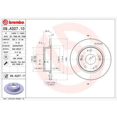Imagem de BREMBO COATED DISC LINE 08.A327.11 Disco de travão 260 10 5 cheio revestido HONDA: Accord 7 Limousine