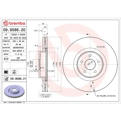 Imagem de BREMBO COATED DISC LINE 09.9586.21 Disco de travão 336 28 5 interior ventilado revestido alto carbono FORD: Focus 2