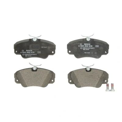 Imagem de BOSCH 0 986 460 939 Jogo de pastilhas para travão disco Baixo teor metálico com chapa anti ruído, parafusos acessórios