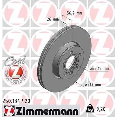 Imagem de ZIMMERMANN COAT Z 250.1347.20 Disco de travão 313 26 6/5 5 112 interior ventilado revestido alto carbono VOLKSWAGEN: Sharan I, TRANSPORTER 4 Bus