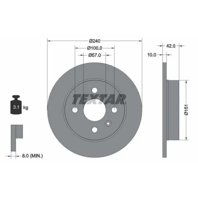 Imagem de TEXTAR PRO 92092003 Disco de travão 240 10 04/05 100 cheio revestido sem pernos fixação da roda, cubo roda OPEL: Astra H GTC