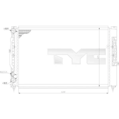 Imagem de TYC 702 0011 Radiador, arrefecimento do motor 632mm 415mm 34mm Caixa de velocidades manual Aletas refrigeração unidas mecanicamente