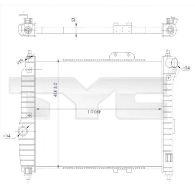 Imagem de TYC 706 0021 R Radiador, arrefecimento do motor 480mm 416mm 23mm Caixa de velocidades manual Aletas refrigeração unidas mecanicamente