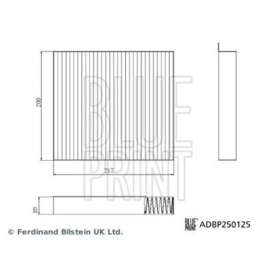 Imagem de BLUE PRINT ADBP250125 Filtro, ar do habitáculo Filtro de pólen 217mm 200mm 30mm