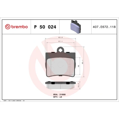 Imagem de BREMBO P 50 024 Jogo de pastilhas para travão disco excl. contacto aviso desgaste sem acessórios MERCEDES BENZ: Classe C Sedan