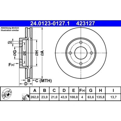 Imagem de ATE Disco de travão FORD: FIESTA 7 262,0mm 23,0mm 4 108,0mm ventilado revestido 24.0123 0127.1 2095058,H1BC1125A1A Discos