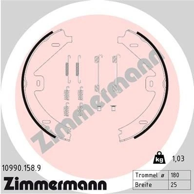 Imagem de ZIMMERMANN 10990.158.9 Maxilas de Travão Mão A imagem corresponde ao volume fornecimento, com mola MERCEDES BENZ: Classe E Sedan