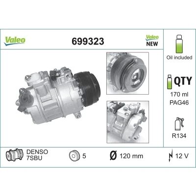 Imagem de VALEO NEW ORIGINAL PART 699323 compressor 7SBU16 12 PAG 46 R 134a com óleo de BMW: 3 Coupe, Sedan, 5 Sedan