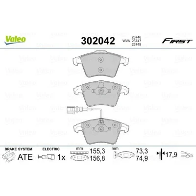 Imagem de VALEO 302042 Jogo de pastilhas para travão disco FIRST Eixo dianteiro incl. contacto aviso desgaste com chapa anti ruído