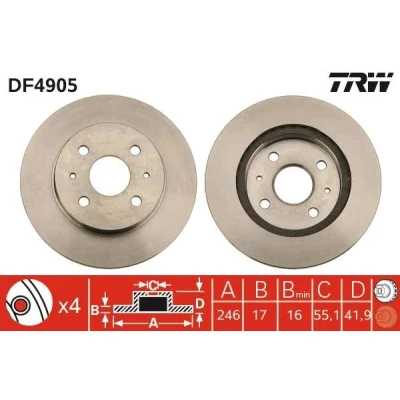 Imagem de TRW DF4905 Disco de travão 246 17 4 100 ventilado pintado DAIHATSU: Sirion II, Copen I