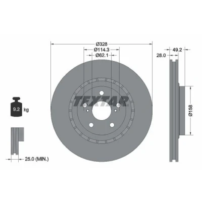 Imagem de TEXTAR 92259405 Disco de travão 328 28 05/07 114,3 ventilado fora revestido alto carbono sem pernos fixação da roda, cubo roda