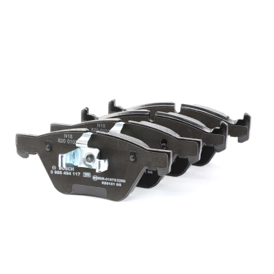 Imagem de BOSCH 0 986 494 117 Jogo de pastilhas para travão disco Baixo teor metálico com grampo do êmbolo, chapa anti ruído BMW: 1 Hatchback, 3 Touring